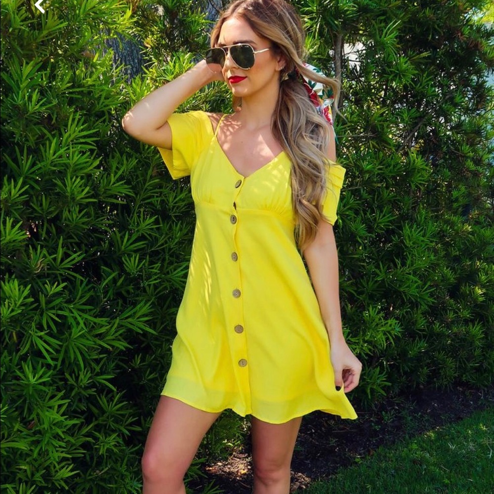 Yellow off the shoulder dress